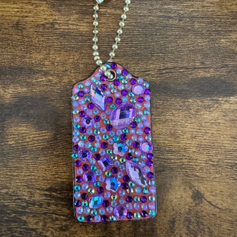 Coach Upcrafted Hangtag Keychain Fob with Rhinestone embellishments 3”